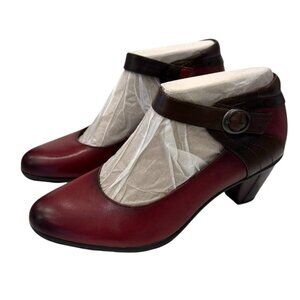 Earth Garnet Wine Mary Jane Comfort Heel Leather Pump Garnet/Brown Shoes Sz 9